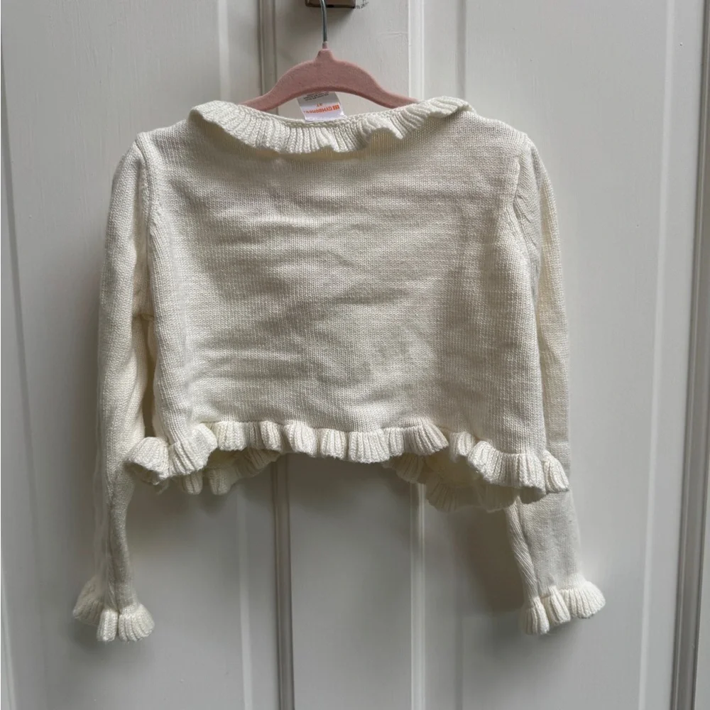 Gymboree 3T Girls Off White Ivory Cream Knit Ruffle Cardigan Sweater